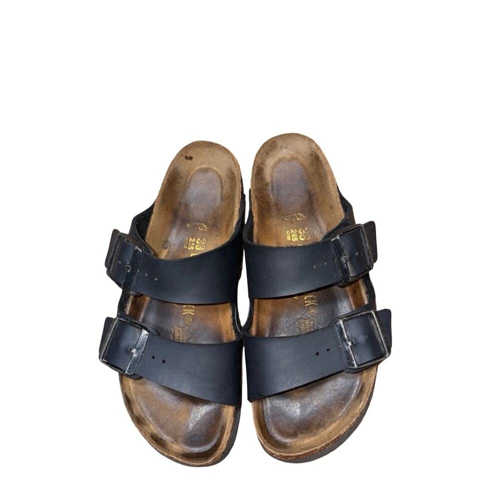 Birkenstock Arizona Black Leather Strappy Slide Sandals Size: 38/US 7 Women's